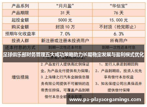 足球俱乐部财务管理五大成功策略助力长期稳定发展与盈利模式优化